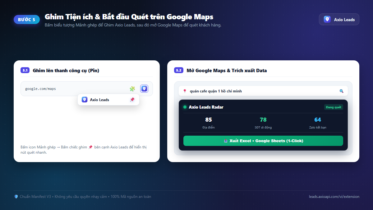 Hướng dẫn cài đặt extension Axio Leads Google Maps thủ công bằng file ZIP